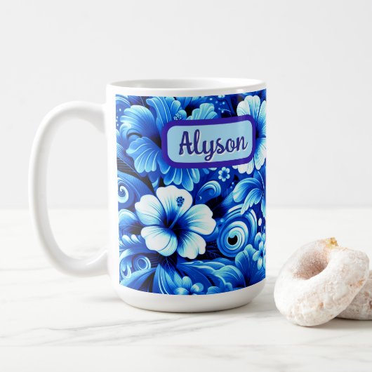 Tropical Hawaiian Flowers Hibiscus Personalized コーヒーマグカップ (ドーナツ)