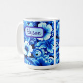 Tropical Hawaiian Flowers Hibiscus Personalized コーヒーマグカップ (正面左)