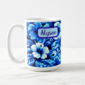 Tropical Hawaiian Flowers Hibiscus Personalized コーヒーマグカップ (左)