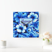 Tropical Hawaiian Flowers Hibiscus Personalized スクエア壁時計 (ホーム)