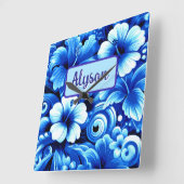 Tropical Hawaiian Flowers Hibiscus Personalized スクエア壁時計 (傾斜)