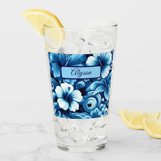 Tropical Hawaiian Flowers Hibiscus Personalized タンブラーグラス (アイス正面)