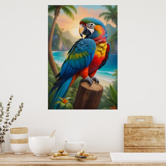 Tropical Hawaiian Parrot Paradise   ポスター (キッチン)