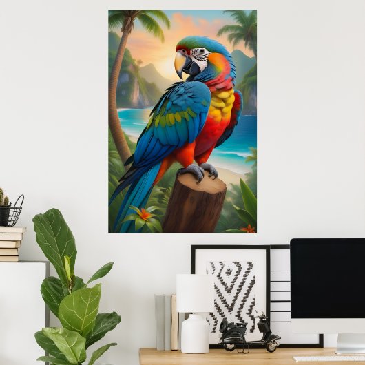 Tropical Hawaiian Parrot Paradise   ポスター (ホームオフィス)