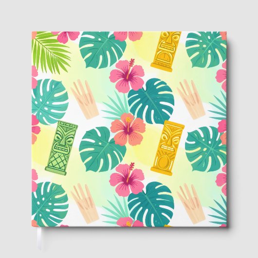 Tropical Hawaiian Tiki Pattern for Parties Wedding ゲストブック (正面)