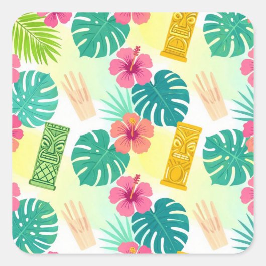 Tropical Hawaiian Tiki Pattern for Parties Wedding スクエアシール (正面)