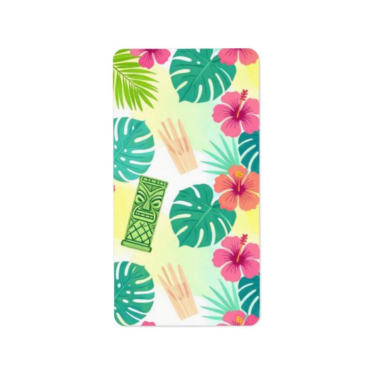 Tropical Hawaiian Tiki Pattern for Parties Wedding ラベル (正面)