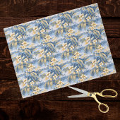 Tropical Hawaiin Yellow Hibiscus Flowers on Blue  薄葉紙