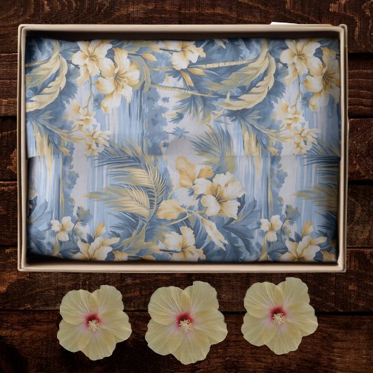 Tropical Hawaiin Yellow Hibiscus Flowers on Blue  薄葉紙