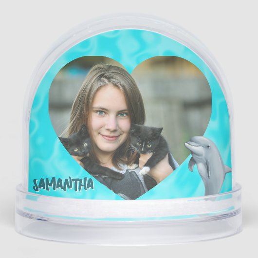 Tropical Heart Photos Grandkids Gift Snow Globe (正面)