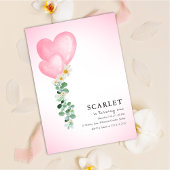 Tropical hearts balloons simple first birthday 招待状