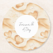 Tropical Hearts in Sand Beach Wedding ラウンドペーパーコースター (正面)