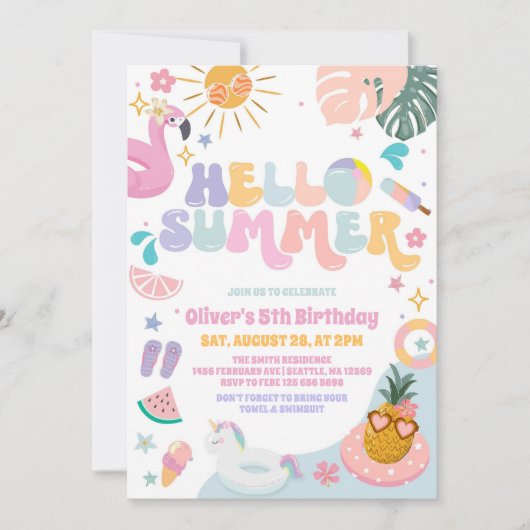 Tropical Hello Summer Birthday Invitation 招待状 (正面)