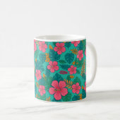 Tropical Hibiscus and Palm Leaf Pattern コーヒーマグカップ (正面右)