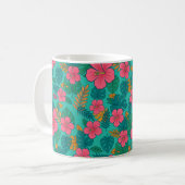 Tropical Hibiscus and Palm Leaf Pattern  コーヒーマグカップ (正面左)