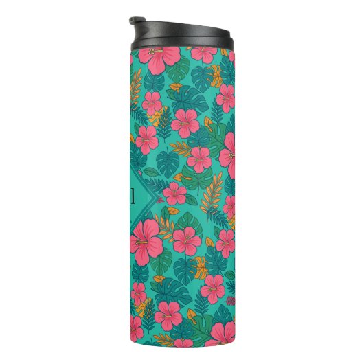 Tropical Hibiscus and Palm Leaf Pattern  タンブラー (回転右)