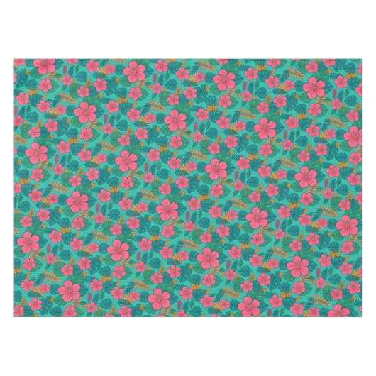 Tropical Hibiscus and Palm Leaf Pattern  テーブルクロス (正面(横))