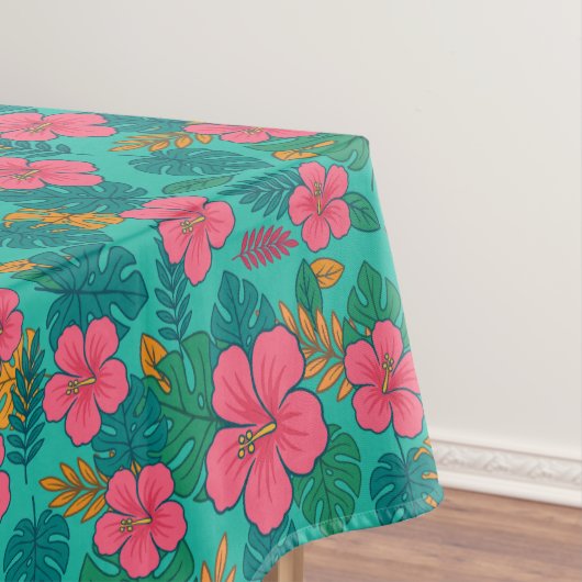 Tropical Hibiscus and Palm Leaf Pattern テーブルクロス (インサイチュ)