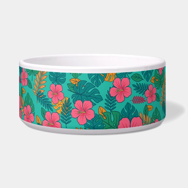 Tropical Hibiscus and Palm Leaf Pattern  ボウル (正面)