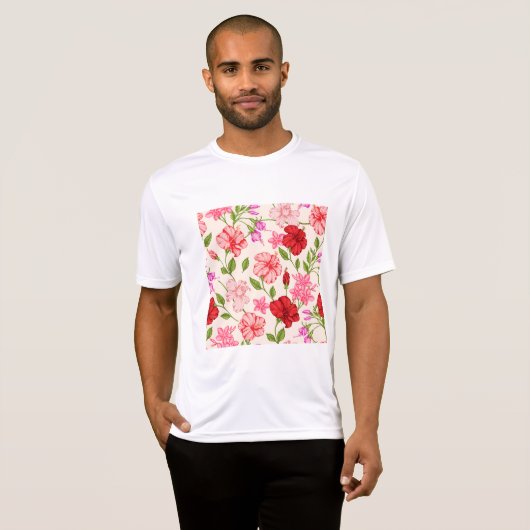 Tropical Hibiscus and Plumeria Floral Pattern Tシャツ (正面フル)