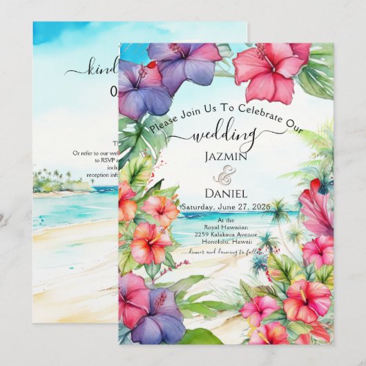 Tropical Hibiscus Beach 招待状 (正面/裏面)