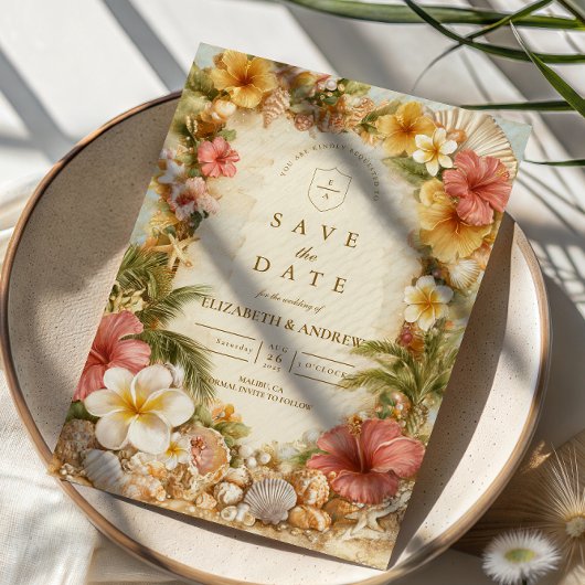 Tropical Hibiscus Beach Botanical Wedding セーブザデート