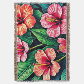 Tropical Hibiscus Bloom Artistry スローブランケット (正面縦)