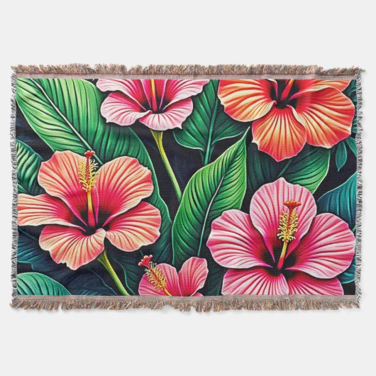 Tropical Hibiscus Bloom Artistry スローブランケット (正面)