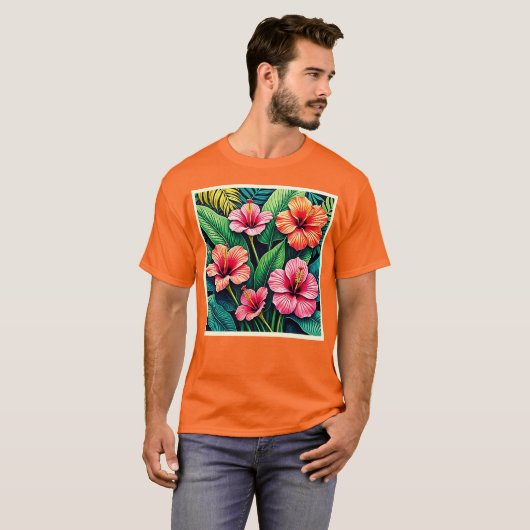 Tropical Hibiscus Bloom Artistry Tシャツ (正面フル)