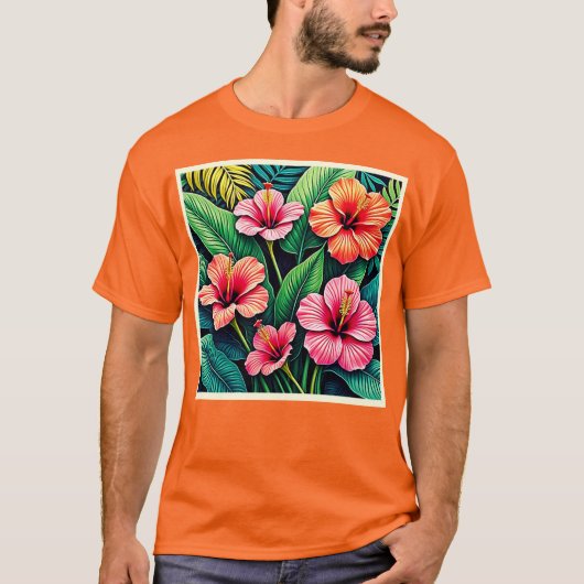 Tropical Hibiscus Bloom Artistry Tシャツ (正面)
