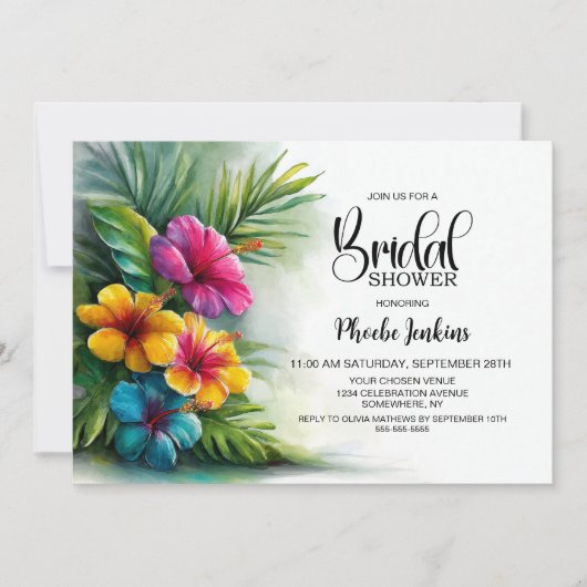 Tropical Hibiscus Bridal Shower 招待状 (正面)