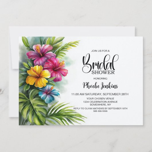 Tropical Hibiscus Bridal Shower 招待状 (正面)