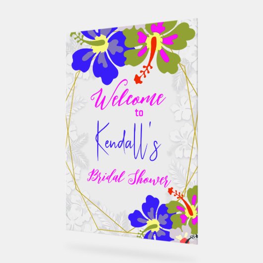Tropical Hibiscus Bridal Shower Welcome アクリルサイン (傾斜)