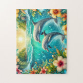 Tropical Hibiscus Dolphins ジグソーパズル (縦)