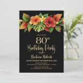 Tropical Hibiscus Floral Black 80th Birthday Party 招待状 (スタンド正面)