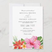 Tropical Hibiscus Floral Elegant QR Code Wedding 招待状 (正面)