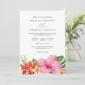 Tropical Hibiscus Floral Elegant QR Code Wedding 招待状 (スタンド正面)
