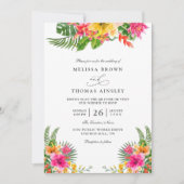 Tropical Hibiscus Floral Elegant QR Code Wedding 招待状 (正面)