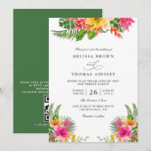 Tropical Hibiscus Floral Elegant QR Code Wedding 招待状 (正面/裏面)