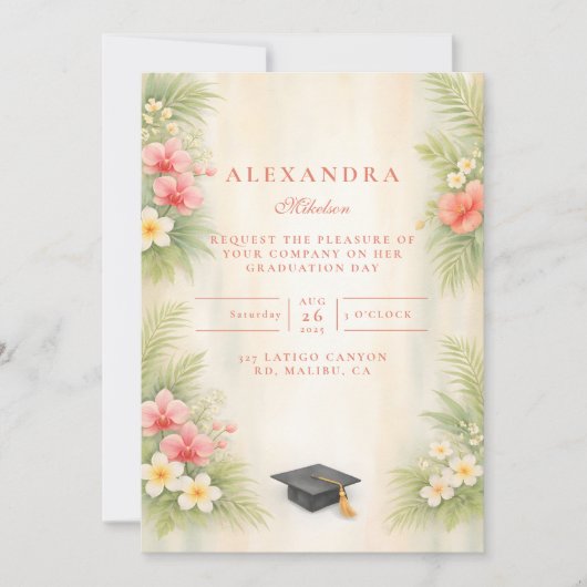 Tropical Hibiscus Floral Graduation 招待状 (正面)