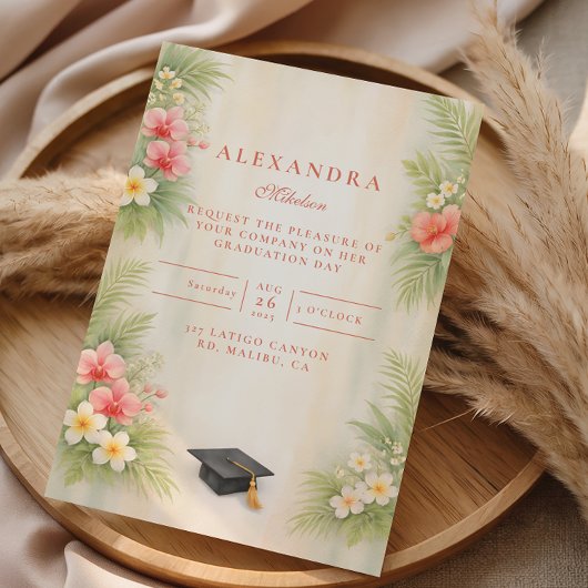 Tropical Hibiscus Floral Graduation 招待状