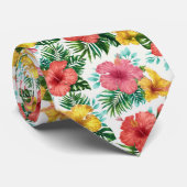 Tropical Hibiscus Floral Pattern ネクタイ (ロール)