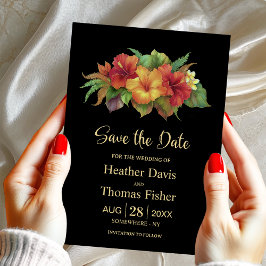Tropical Hibiscus Floral Wedding Save the Date 招待状