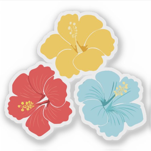 Tropical Hibiscus Flower Trio – Red, Yellow & Blue シール (正面)