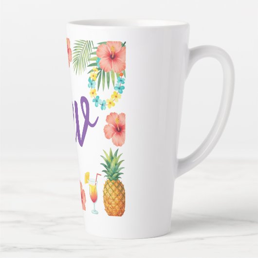Tropical Hibiscus Frame Aloha Vibes カフェラテマグ (右)
