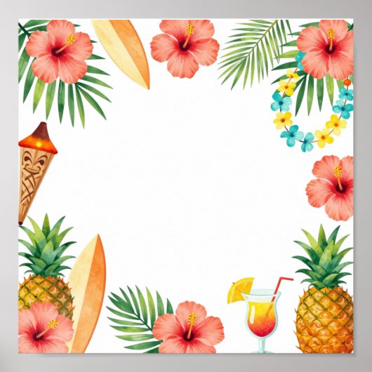 Tropical Hibiscus Frame Aloha Vibes ポスター (正面)
