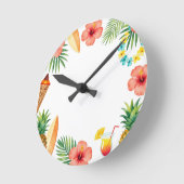 Tropical Hibiscus Frame Aloha Vibes ラウンド壁時計 (傾斜)