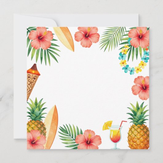 Tropical Hibiscus Frame Aloha Vibes 招待状 (正面)