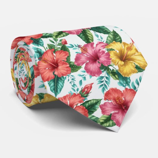 Tropical Hibiscus Garden Floral Pattern ネクタイ (ロール)