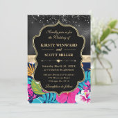 Tropical Hibiscus Glitter Wedding 招待状 (スタンド正面)